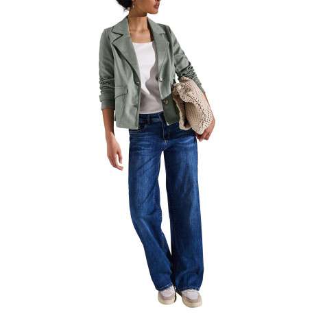 Blouson vert uni à coupe droite avec un col v à revers et des manches longues - Image 3
