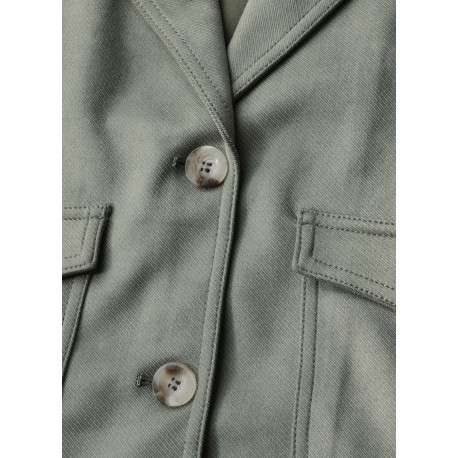 Blouson vert uni à coupe droite avec un col v à revers et des manches longues - Image 4