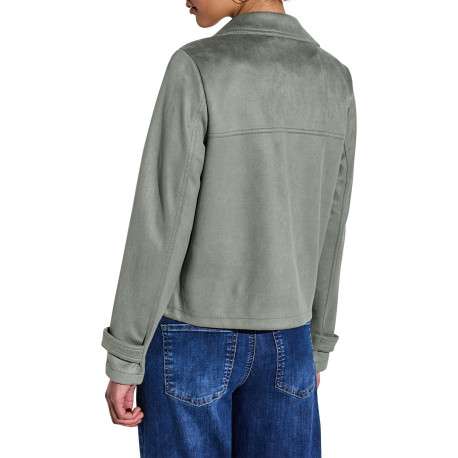 Blouson vert uni à coupe droite avec un col v à revers et des manches longues - Image 5