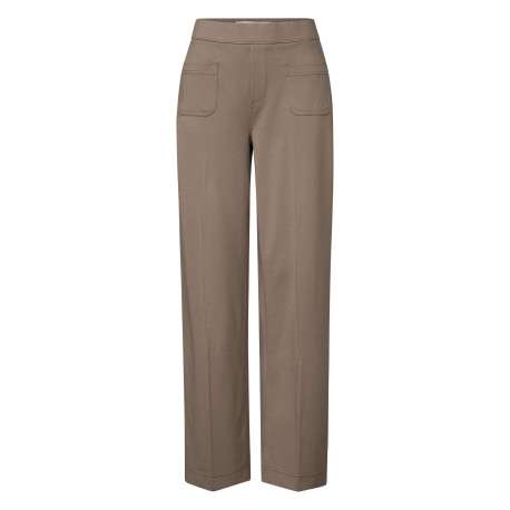 Pantalon 5 poches taupe uni avec une coupe bootcut et une taille élastiquée