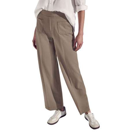 Pantalon 5 poches taupe uni avec une coupe bootcut et une taille élastiquée - Image 2