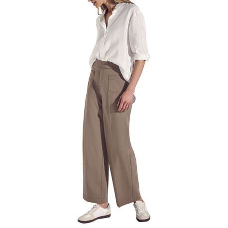 Pantalon 5 poches taupe uni avec une coupe bootcut et une taille élastiquée - Image 3
