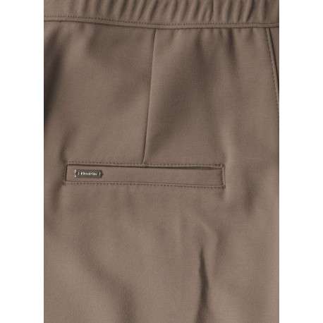 Pantalon 5 poches taupe uni avec une coupe bootcut et une taille élastiquée - Image 5