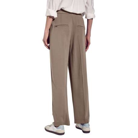 Pantalon 5 poches taupe uni avec une coupe bootcut et une taille élastiquée - Image 6