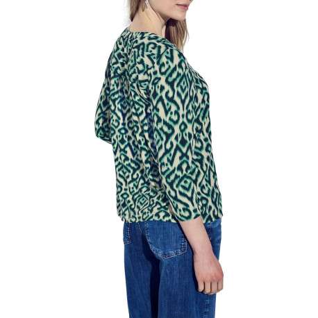 T-shirt vert avec des motifs géométriques à coupe droite et avec un col v - Image 7