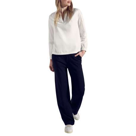 Chemisier manches longues en coton blanc uni avec une coupe droite et un col v - Image 2