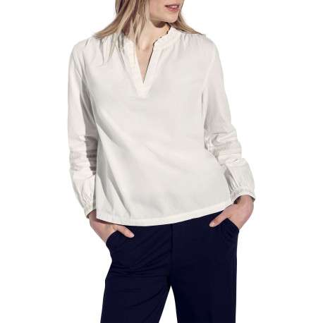 Chemisier manches longues en coton blanc uni avec une coupe droite et un col v - Image 3