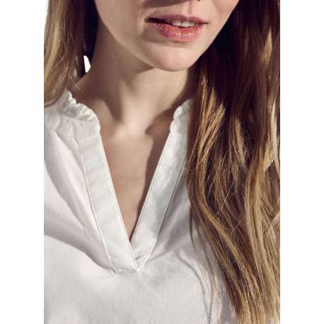 Chemisier manches longues en coton blanc uni avec une coupe droite et un col v - Image 4