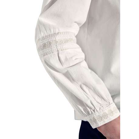 Chemisier manches longues en coton blanc uni avec une coupe droite et un col v - Image 5