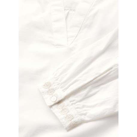 Chemisier manches longues en coton blanc uni avec une coupe droite et un col v - Image 6