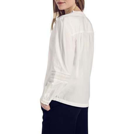 Chemisier manches longues en coton blanc uni avec une coupe droite et un col v - Image 7