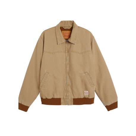 Blouson en coton camel uni avec une coupe droite et un col à revers