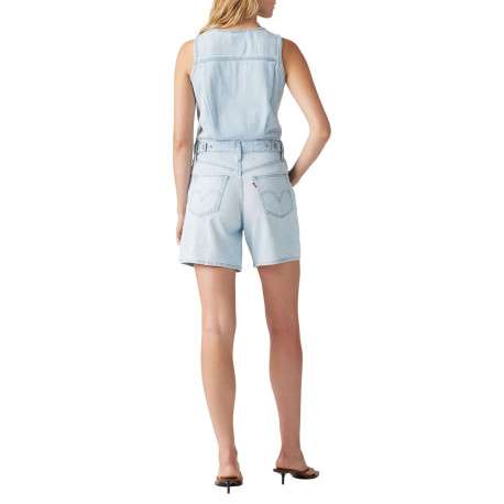 Combishort en coton bleue unie avec une coupe droite et un col v - Image 6