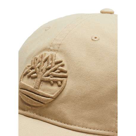 Casquette en coton beige unie avec une fermeture ajustable à l'arrière - Image 2