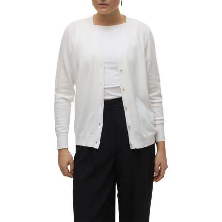Gilet manches longues écru uni avec un col v et une coupe droite - Image 3