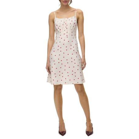 Robe courte écrue avec des motifs de fraises une coupe droite et un col carré - Image 2