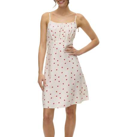 Robe courte écrue avec des motifs de fraises une coupe droite et un col carré - Image 3
