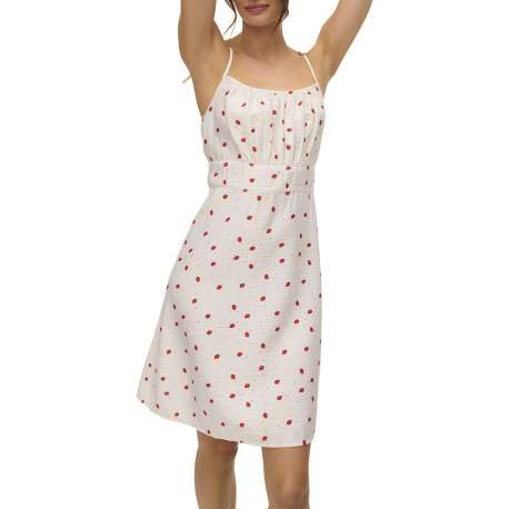Robe courte écrue avec des motifs de fraises une coupe droite et un col carré - Image 4