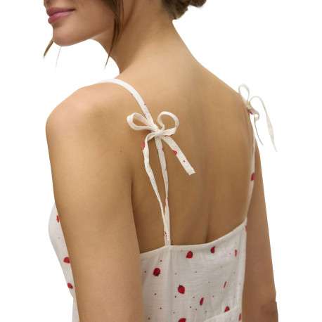 Robe courte écrue avec des motifs de fraises une coupe droite et un col carré - Image 5