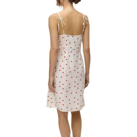 Robe courte écrue avec des motifs de fraises une coupe droite et un col carré - Image 6