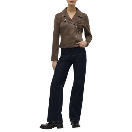 Veste perfecto chocolat unie avec une coupe droite et un col à revers - Image 2