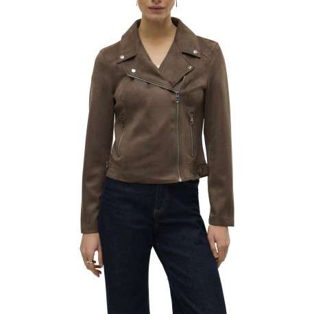 Veste perfecto chocolat unie avec une coupe droite et un col à revers - Image 3