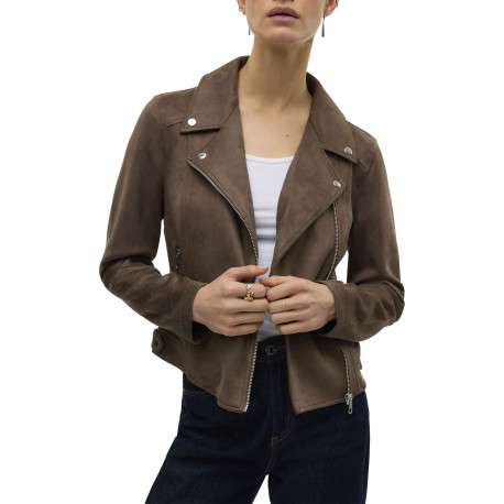 Veste perfecto chocolat unie avec une coupe droite et un col à revers - Image 4