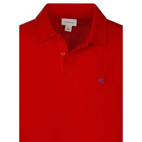 Polo manches courtes en coton rouge maille piquée à coupe droite et col à revers - Image 3