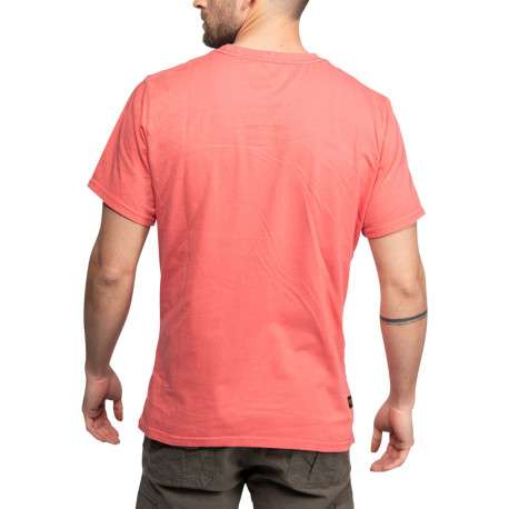 T-shirt en coton corail uni à col rond avec une petite écriture ton sur ton - Image 2