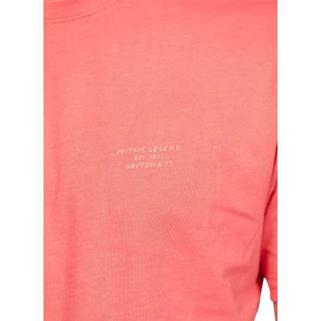 T-shirt en coton corail uni à col rond avec une petite écriture ton sur ton - Image 3