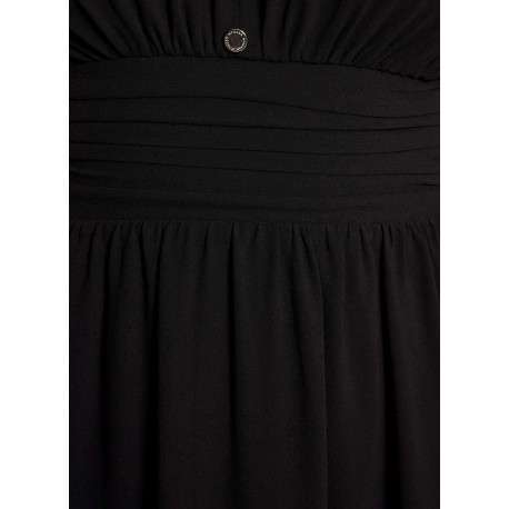 Robe sans manches courte noire unie avec une coupe droite et un col v - Image 2