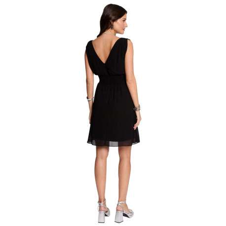 Robe sans manches courte noire unie avec une coupe droite et un col v - Image 4