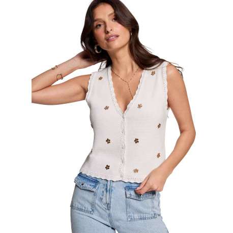 Top blanc uni avec une coupe droite un col v et sans manches - Image 5