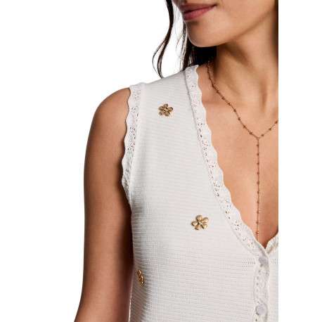 Top blanc uni avec une coupe droite un col v et sans manches - Image 6