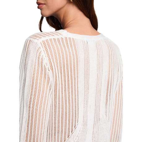 Gilet manches longues en coton écru uni avec une coupe droite et un col v - Image 4