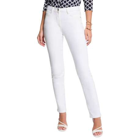 Pantalon 5 poches en coton mélangé blanc uni avec une coupe slim