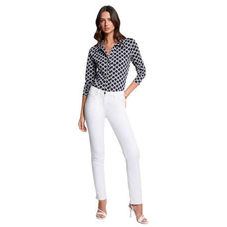 Pantalon 5 poches en coton mélangé blanc uni avec une coupe slim - Image 2