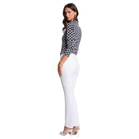 Pantalon 5 poches en coton mélangé blanc uni avec une coupe slim - Image 3