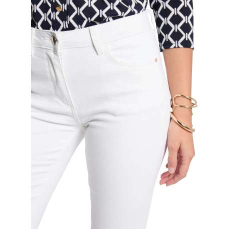 Pantalon 5 poches en coton mélangé blanc uni avec une coupe slim - Image 4