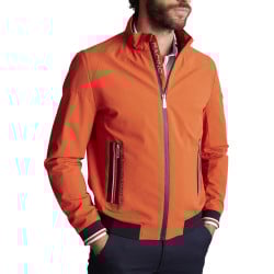 Blouson en coton orange uni à détails bleus marine et avec une coupe slim
