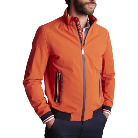 Blouson en coton orange uni à détails bleus marine et avec une coupe slim