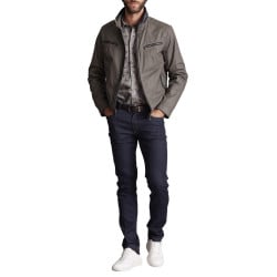 Blouson en coton kaki uni à col montant avec des poches zippées à la poitrine