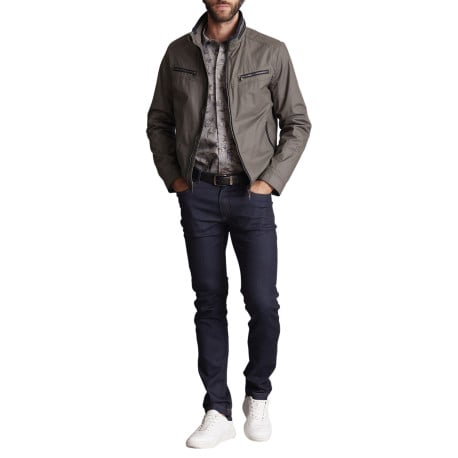 Blouson en coton kaki uni à col montant avec des poches zippées à la poitrine