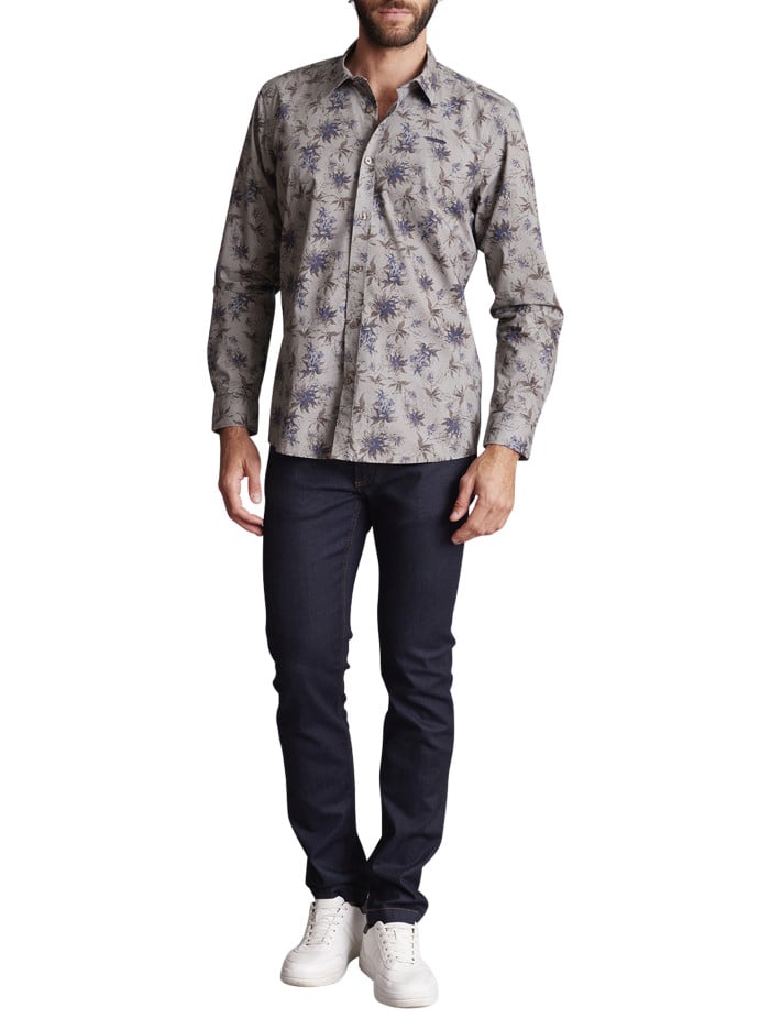 Chemise en coton grise à...