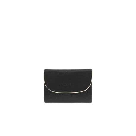 Portefeuille noir uni avec le nom de la marque embossé à l'avant