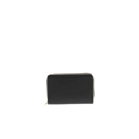 Portefeuille noir uni zippé avec le logo embossé sur l'avant