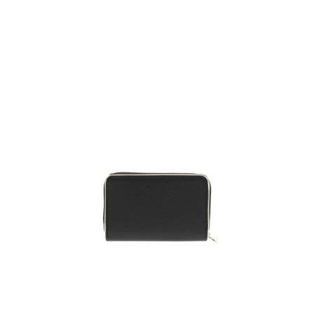 Portefeuille noir uni zippé avec le logo embossé sur l'avant - Image 2