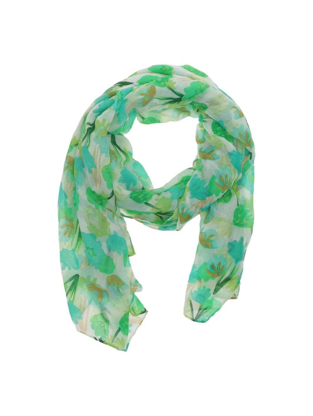 Foulard Carré En Voile De Coton - Impression Block Print Artisanale - 75x75 Cm - Vert Et Jaune - Style Cheich Léger - 9