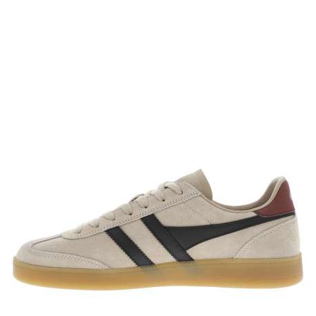 Tennis en cuir taupe en daim avec des empiècements noirs et à lacets plats