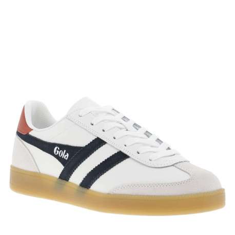 Tennis en cuir blanches à détails en daim et à semelle plate miel translucide - Image 3